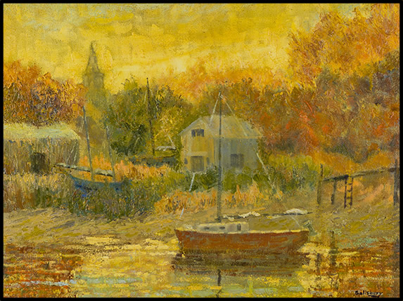 October Dawn, Burnhams Boat Yard   16" x 20"   Oil 